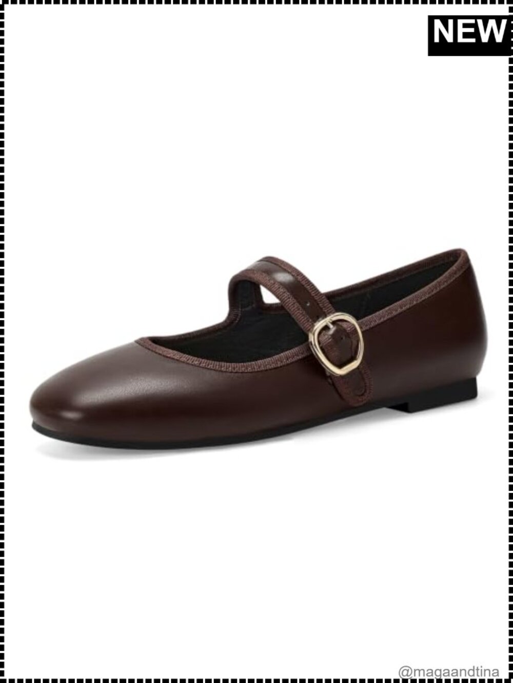 Square Toe Mary Jane Ballet Flats with Memory Foam & Adjustable Buckle